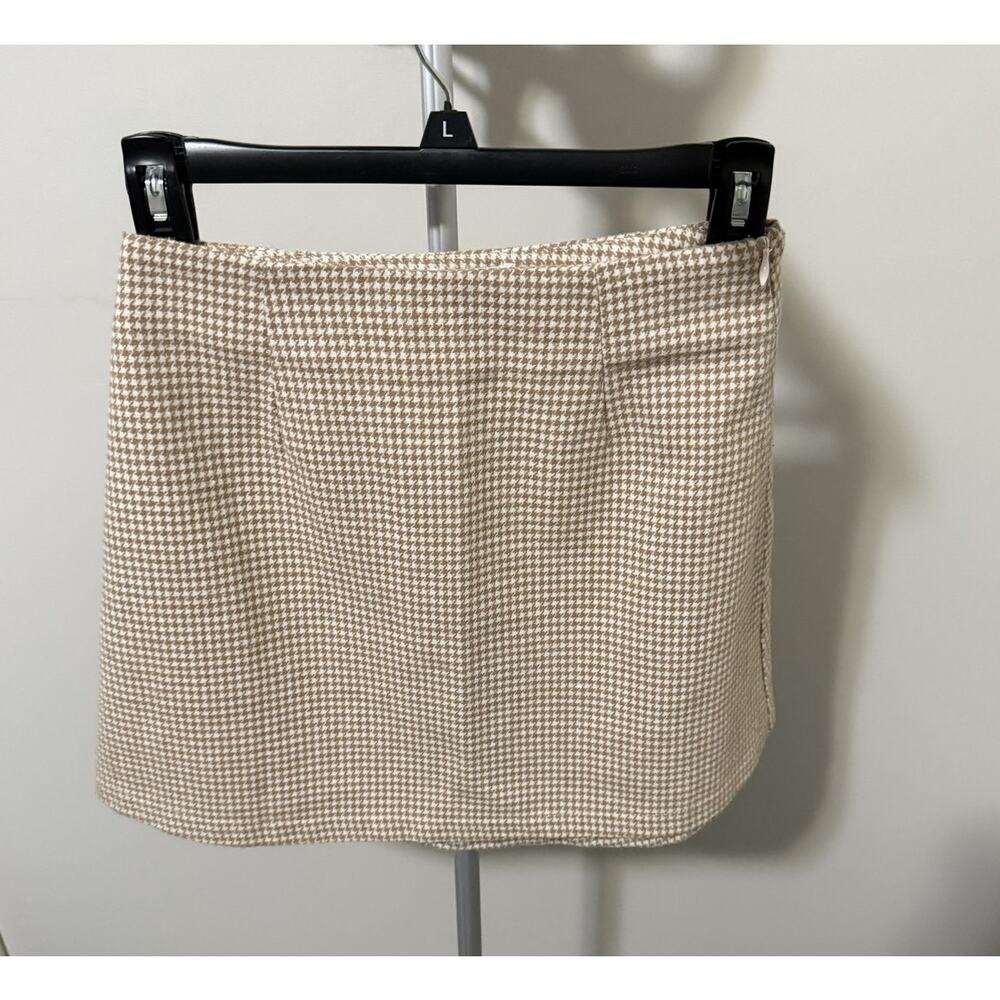 Princess Polly Houndstooth Wood Blend Women's Mini Skirt Size 2 Neutral